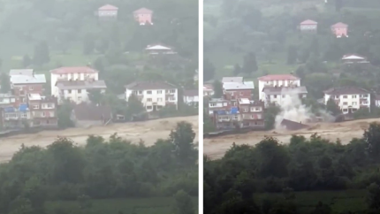 Arhavi'de dehşet anı! Ev sel sularına böyle kapıldı