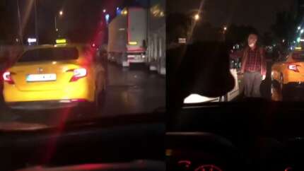 Taksi şoföründen trafiği tehlike atan hareket: Tartıştığı sürücüyü sıkıştırdı, küfürler yağdırdı