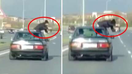 Trafikte yürekleri ağza getiren anlar! Vücudunun yarısını araçtan dışarı sarkıttı...