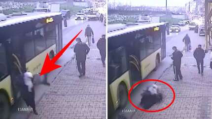 Otobüsten inen yaşlı kadın neye uğradığını şaşırdı! Saniye saniye kamerada...