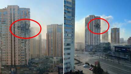 İşgalin 3. gününde Kiev'de bir apartman füzelerle vuruldu! İşte o korkunç anlar...