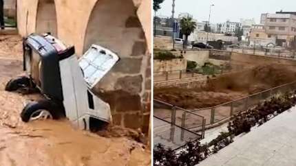 Tarihi Hızmalı Köprü selin etkisiyle çağladı! Sürüklenen otomobil köprünün ayağına takıldı