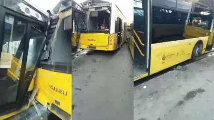 Gaziosmanpaşa'da gaz pedalı takılı kalan İETT Otobüsü duraktaki otobüslere çarptı!