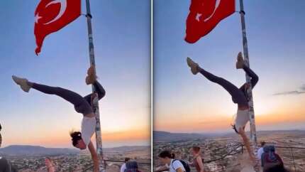 İnfial yaratan görüntüler: Kapadokya’da bayrak direğinde skandal hareket! Valilik devreye girdi