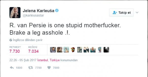 Tosiç'in eşi Jelena'dan Van Persie'ye ağır küfürler!