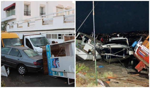 Tsunami Bodrum G&uuml;mbet'te b&uuml;y&uuml;k hasara yol a&ccedil;tı... / VİDEO