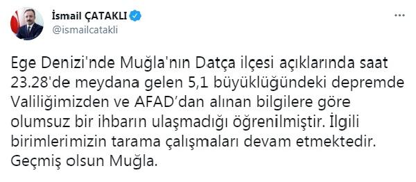 ICISLERI BAKANLIGI SOZCUSU CATAKLI, DATCA'DA MEYDANA GELEN DEPREMLE ILGILI OLUMSUZ BIR DURUMUN OLMADIGINI ACIKLADI. FOTO-ANKARA-DHA