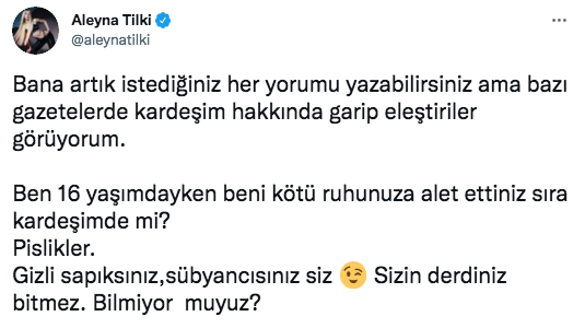 Aleyna Tilki kardeşiyle ilgili yapılan yorumlara ateş püskürdü