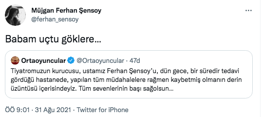 Ferhan Şensoy'a eski eşi Derya Baykal ve kızları Müjgan Ferhan Şensoy ile Derya Şensoy'dan acı veda...