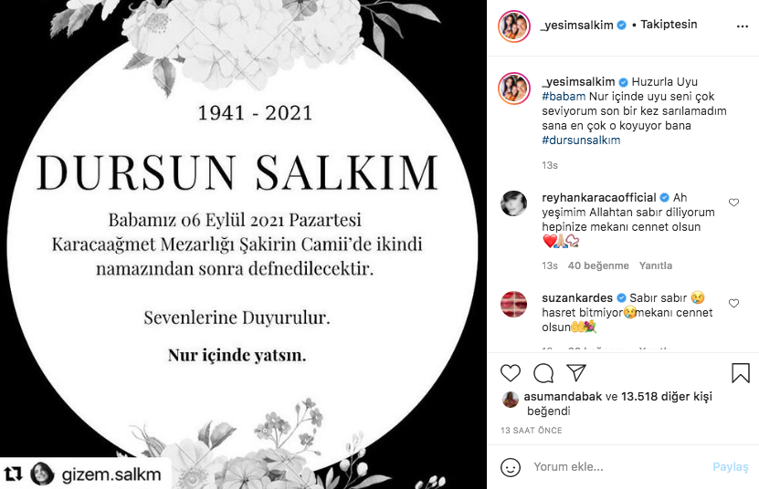 Yeşim Salkım'ın hayatını kaybeden babası Dursun Salkım bugün son yolculuğuna uğurlanacak