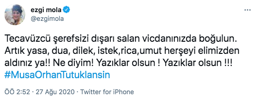 Musa Orhan'a hakaretten hapis istemiyle dava açılan Ezgi Mola'nın cezası belli oldu