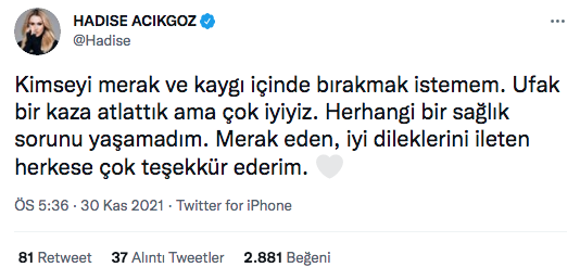 Hadise'den trafik kazası sonrası açıklama! Sevgilisi Mehmet Dinçerler ile ölümden dönmüştü