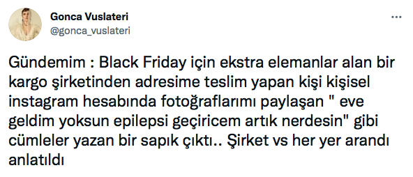 Gonca Vuslateri kargo &ccedil;alışanının tacizine uğradı! Skandalı Twitter'dan ifşa etti
