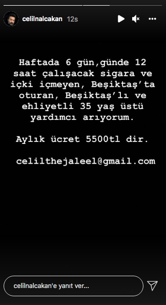 Kendisine yardımcı arayan Celil Nalçakan iş ilanı yayınladı! İşte vereceği ücret