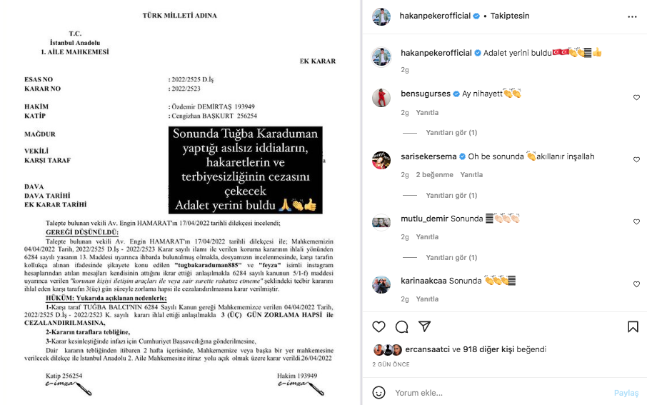 Hakan Peker saplantılı hayranına hapis cezası verildiğini duyurdu