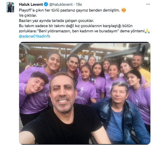 Haluk Levent, Adana 01 Kadın Futbol Kul&uuml;b&uuml;'n&uuml;n oyuncularıyla bir araya geldi