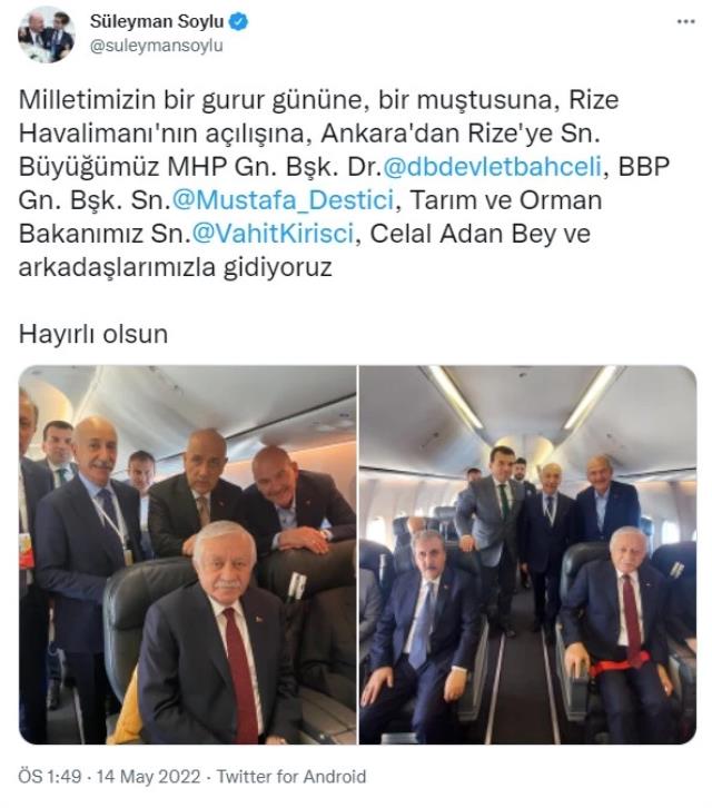 Rize-Artvin Havalimanı a&ccedil;ılışında Devlet Bah&ccedil;eli ile S&uuml;leyman Soylu fotoğrafı dikkat &ccedil;ekti