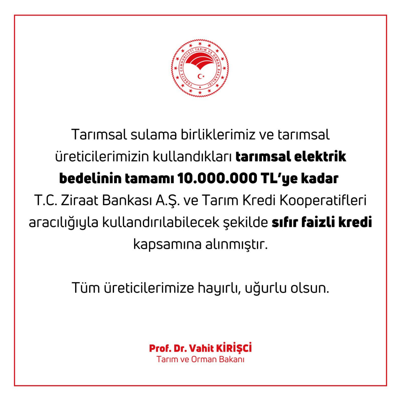 tarım ve orman-bakanı-vahit-kirişçi-müjdeyi-verdi