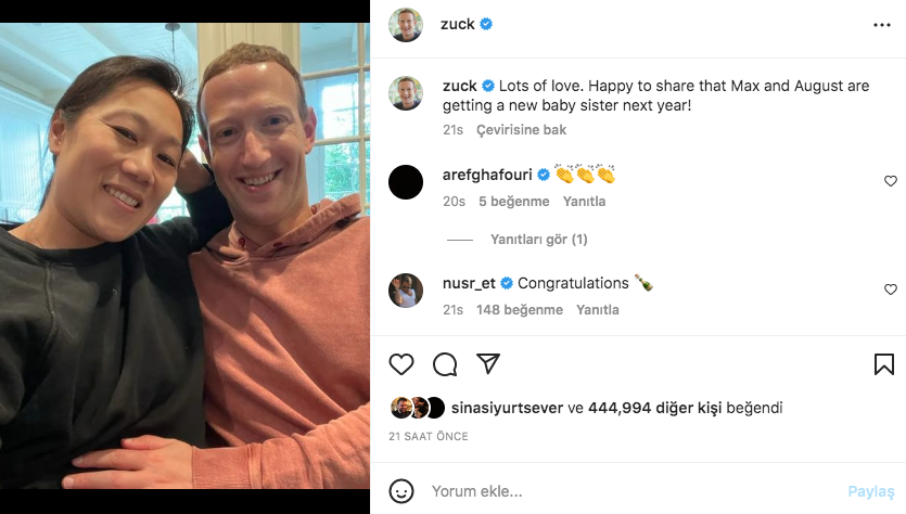 Mark Zuckerberg üçüncü kez baba oluyor