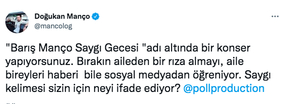 Doğukan Man&ccedil;o haber verilmeden babası Barış Man&ccedil;o adına d&uuml;zenlenen konsere tepki g&ouml;sterdi! Haluk Levent &ouml;z&uuml;r diledi