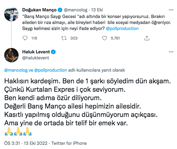 Doğukan Man&ccedil;o haber verilmeden babası Barış Man&ccedil;o adına d&uuml;zenlenen konsere tepki g&ouml;sterdi! Haluk Levent &ouml;z&uuml;r diledi