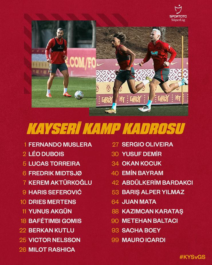 Galatasaray&rsquo;ın Kayserispor ma&ccedil;ı kamp kadrosu belli oldu!