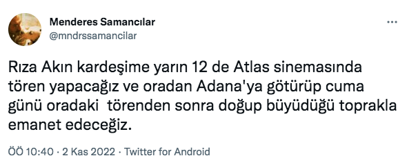 65 yaşında vefat eden Rıza Akın'ın cenaze töreni bilgileri netleşti