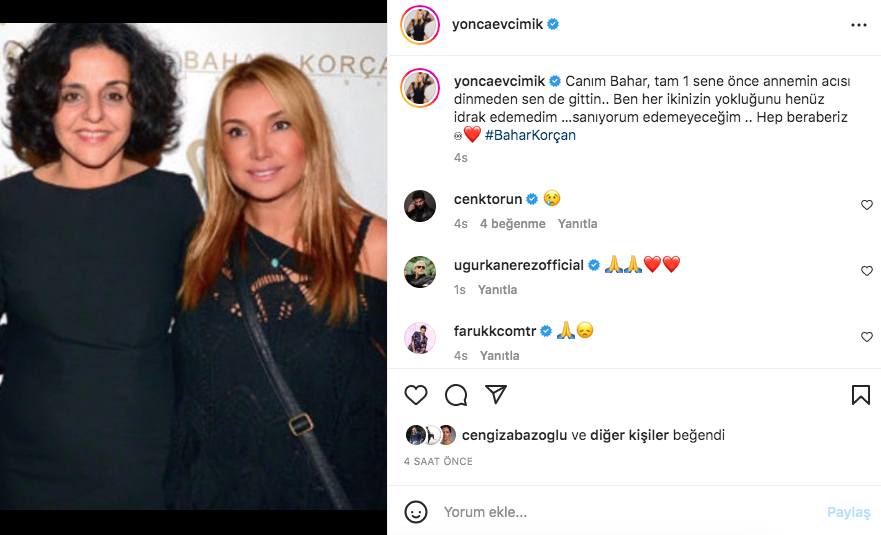 Yonca Evcimik, Bahar Korçan'ı ölüm yıl dönümünde unutmadı
