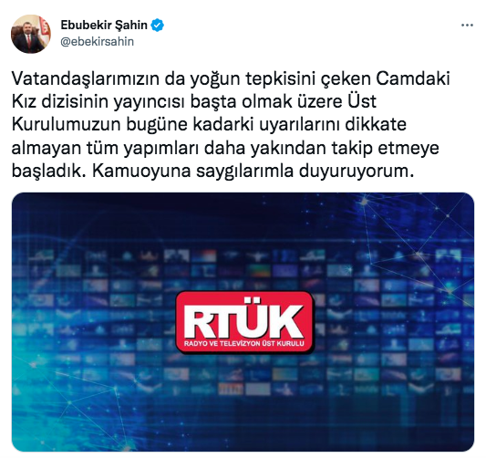 RTÜK'ten 'Camdaki Kız' dizisine ilişkin açıklama: 'Yakından takip edilecek'
