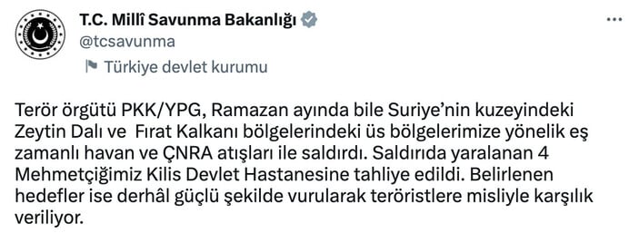 MSB duyurdu: 4 asker yaralandı! Terör hedefleri Mehmetçik tarafından vuruluyor